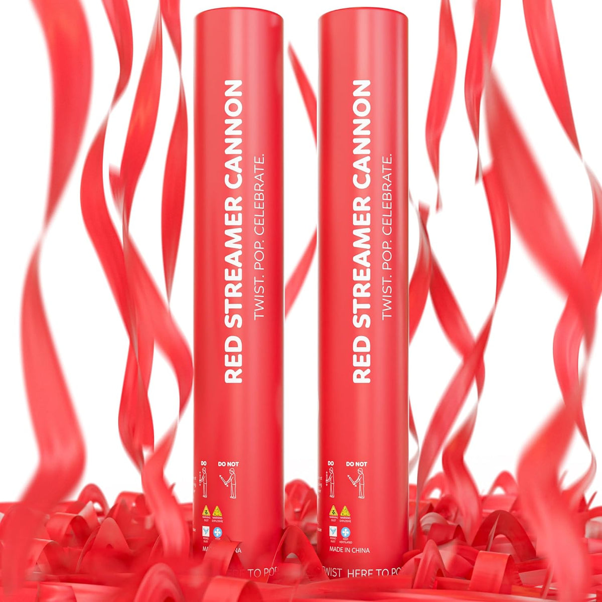 2 Pack Streamer Cannon Confetti Poppers | Biodegradable Red Confetti | TUR Party Supplies |