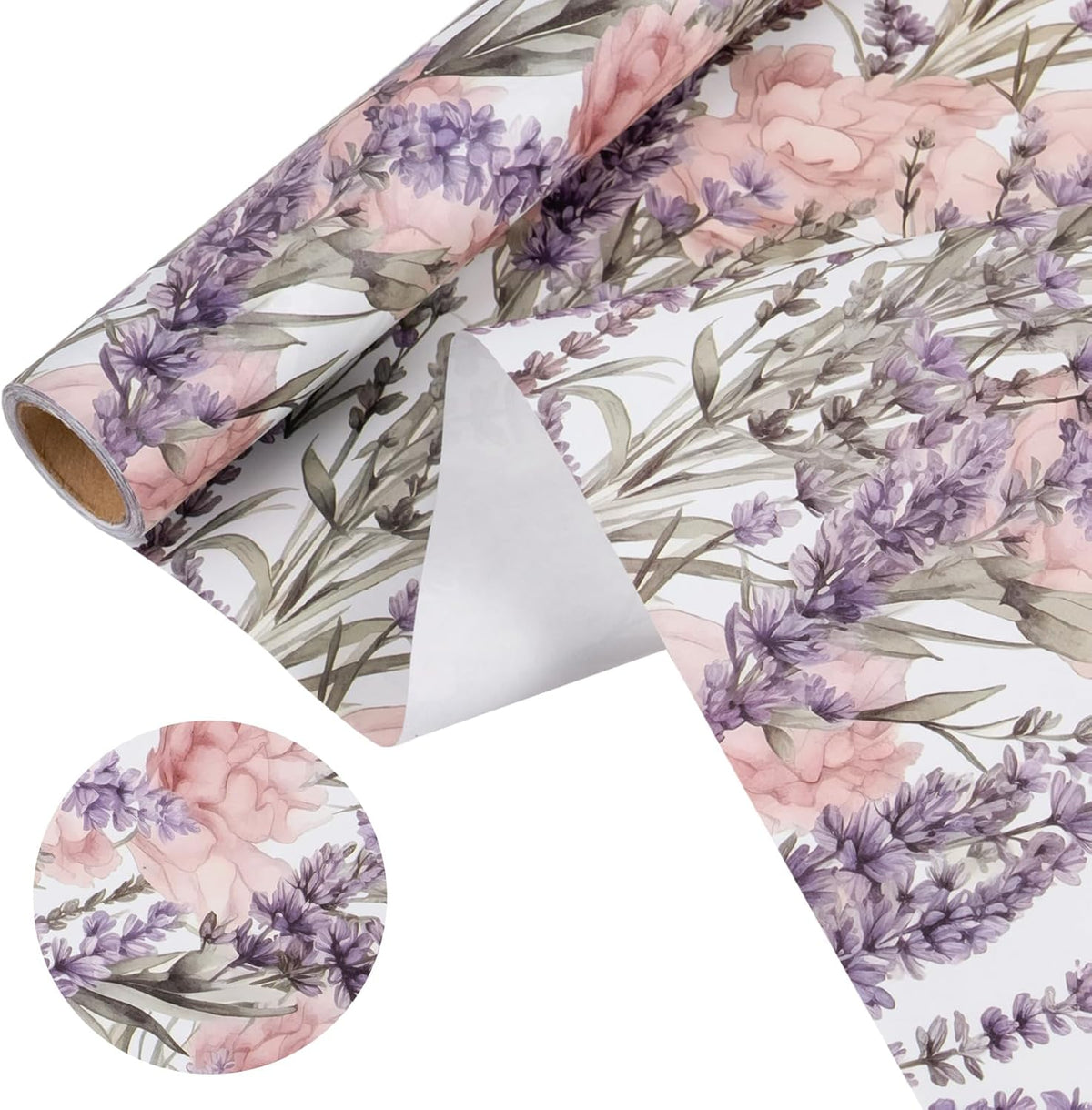 WRAPAHOLIC Kraft Floral Wrapping Paper - Mini Roll - 17 Inch x 16.5 Feet - Purple Lavender Flower