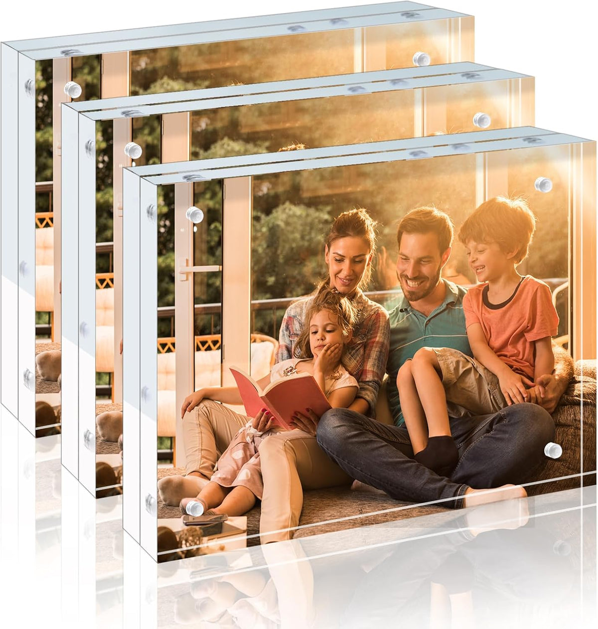 Egofine 6x8 Acrylic Frames 3 Pack, 20mm Thicker Frameless Clear Picture Frames, Double Sided
