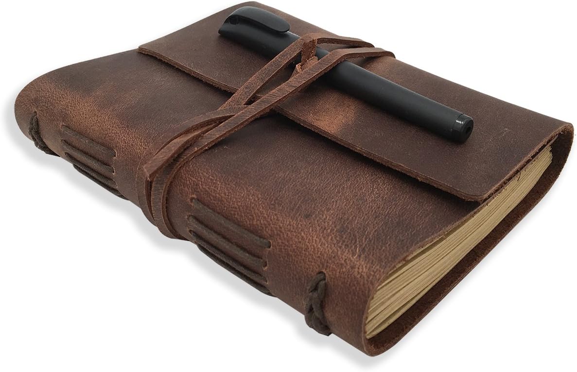 Leather Journal Writing Notebook - Genuine Leather Bound Daily Notepad for Men & Women Lined Paper