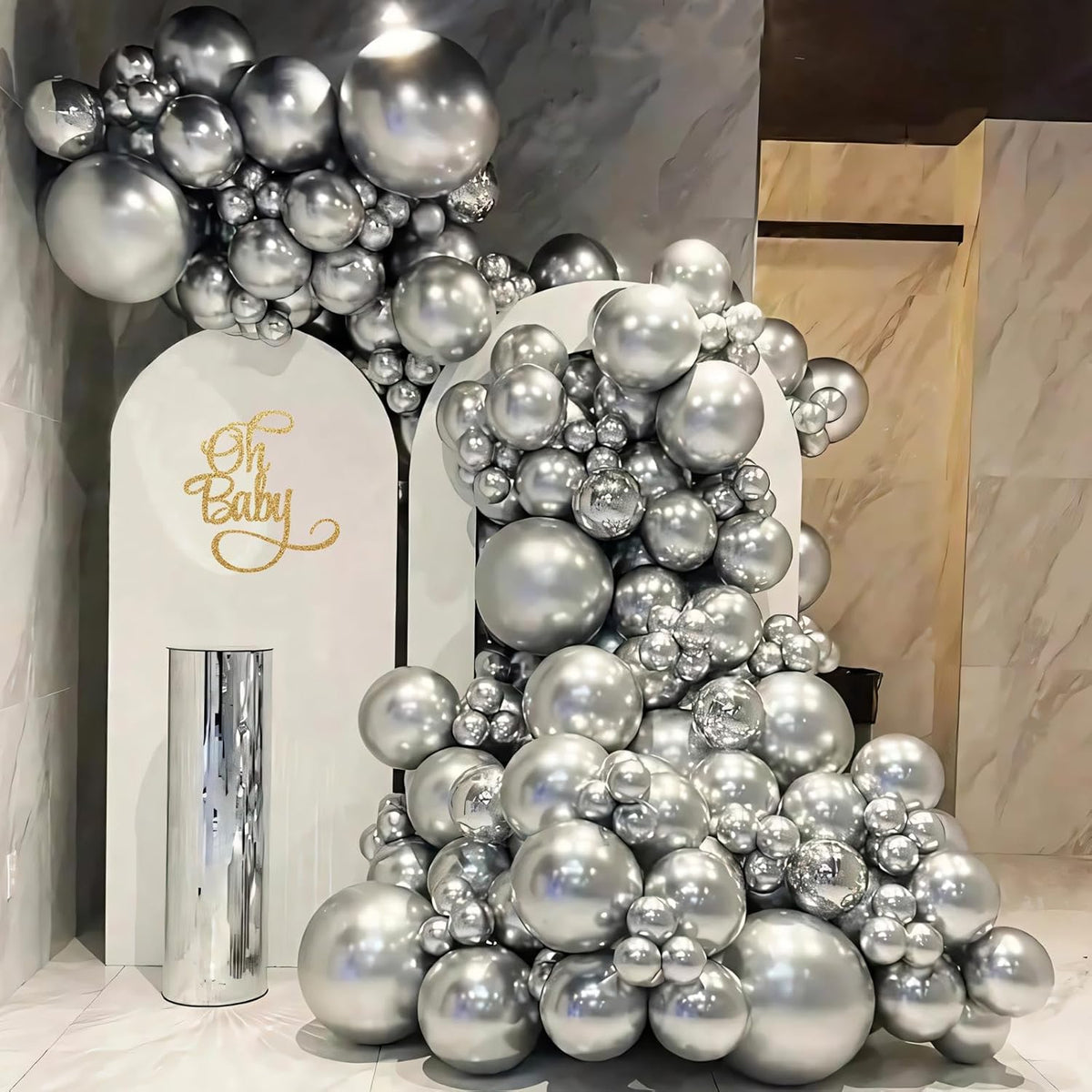 110pcs Metallic Silver Balloons 12 Inch Silver Latex Balloon Garland Arch Kit for Birthday Baby