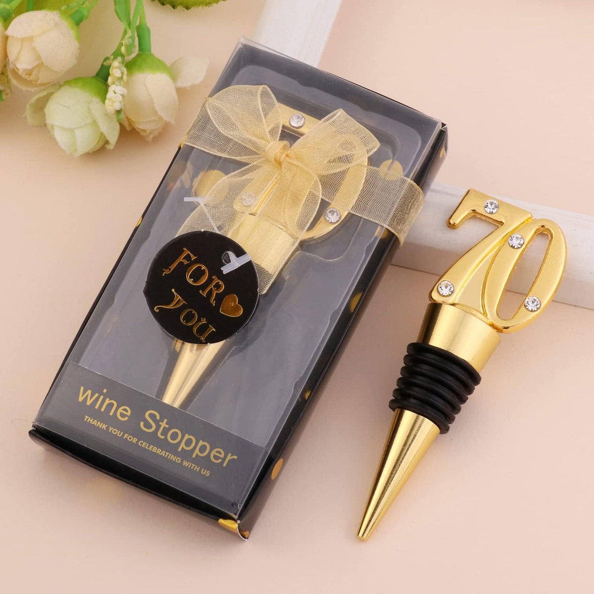 12 Pack 70 Wine Stopper Party Favors Anniversary Party Gifts Black and Gold Birthday Party Gifts