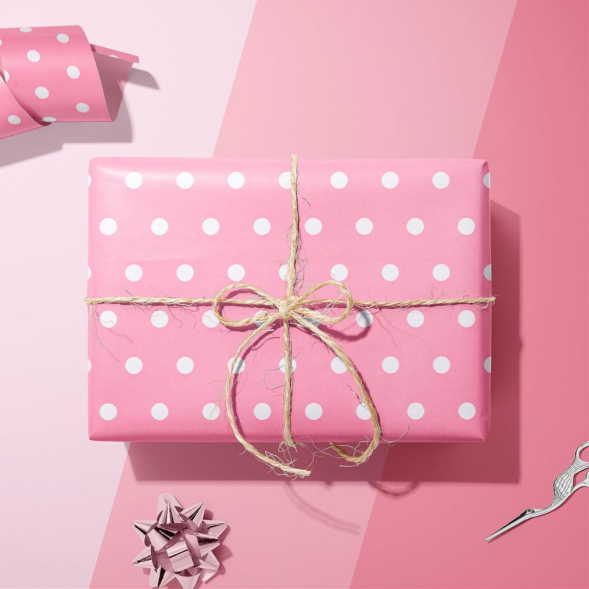 Flyhill Pink Wrapping Paper Roll,Reversible Gift Wrap Paper with Polka Dot Design for