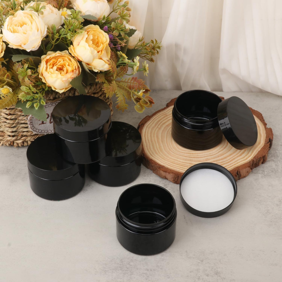 72 Packs 4 OZ Black Plastic Jars with black Lids, Body Butter Containers, Cosmetic Containers jars