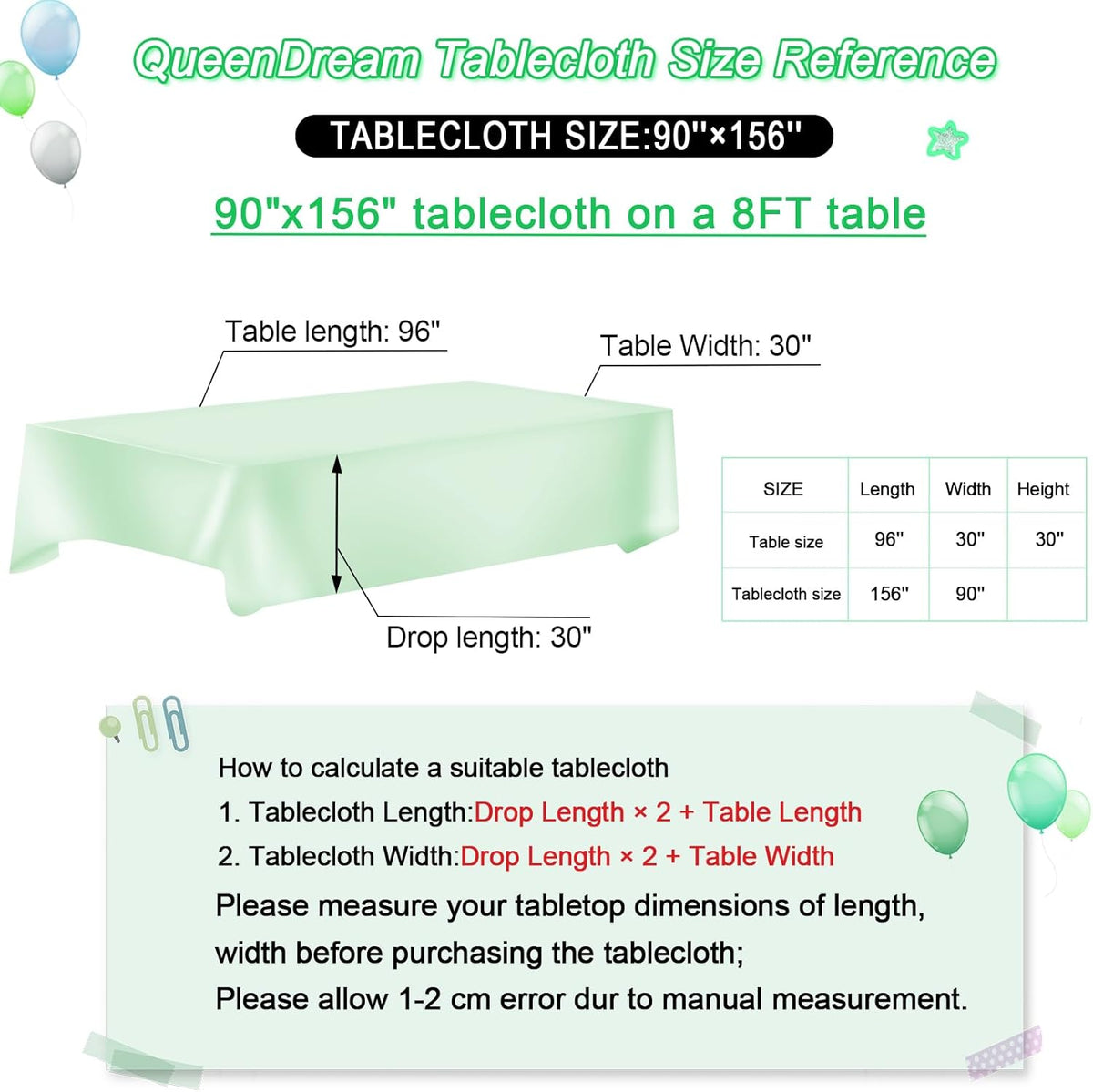 QueenDream Sequin Tablecloth - Green Party Tablecloth 90x156 Inch Green Glitter Table Cloth Sequin