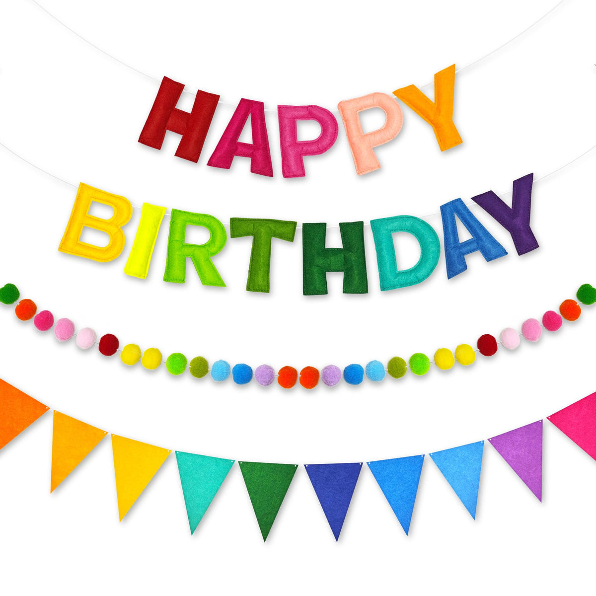 CANREVEL 3 PCS Pre-Strung 3D Happy Birthday Banner Decorations, Rainbow