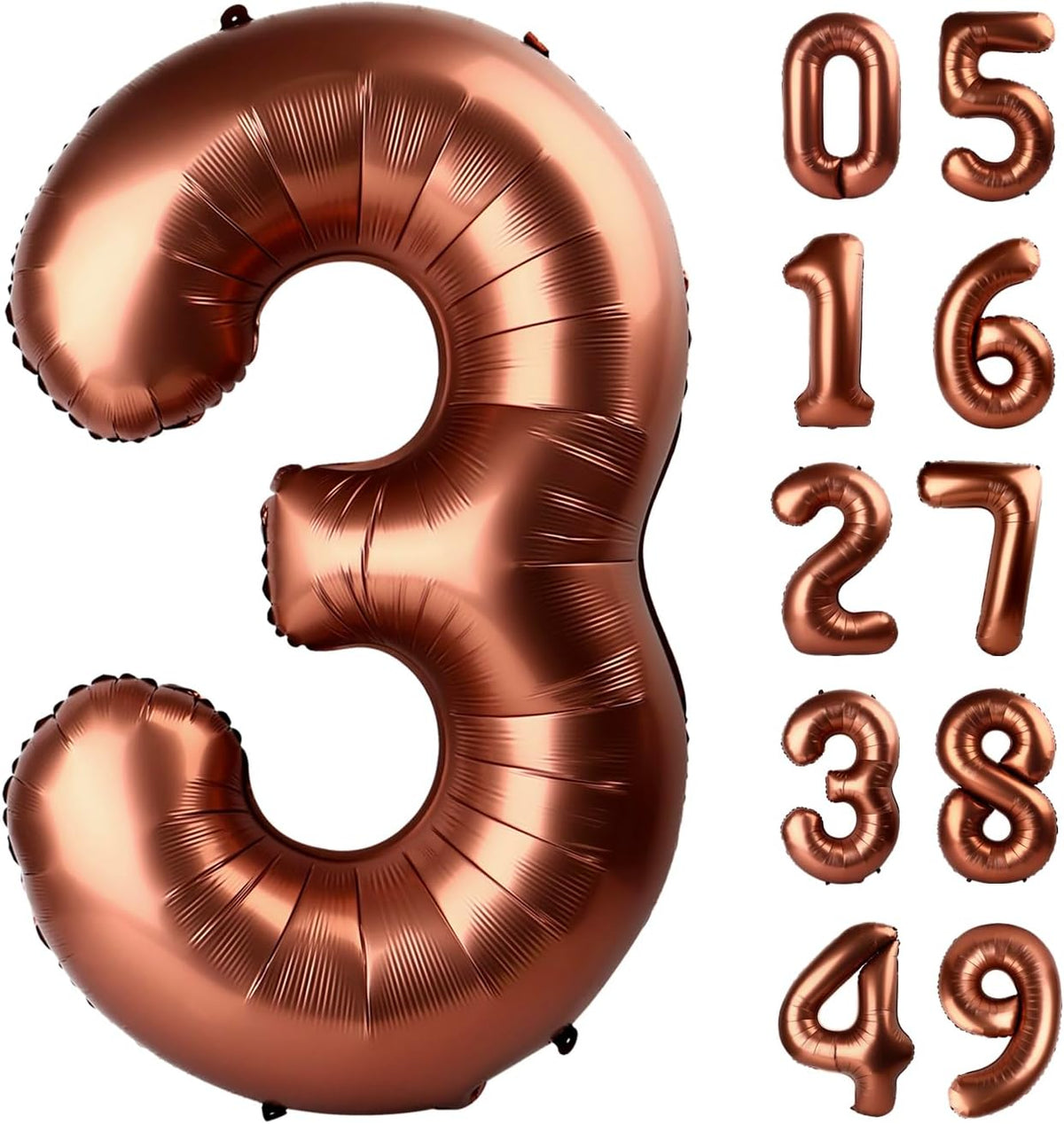40 Inch Dark Brown 3 Large Number Balloon, 3 13 23 30 33 36 Coffee Brown Birthday Party