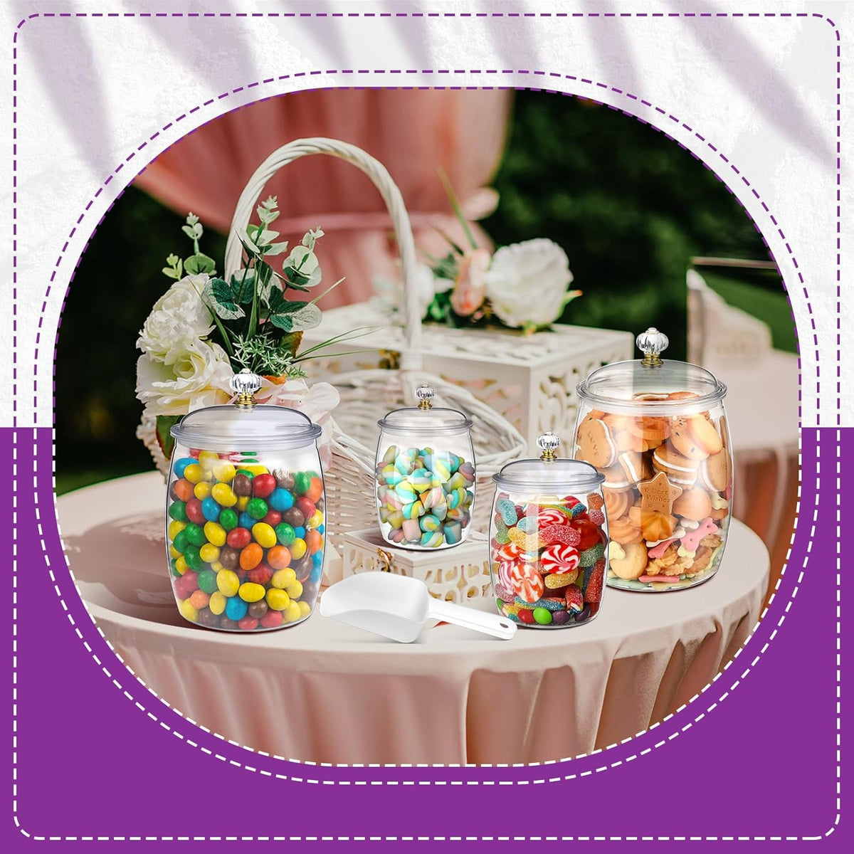 Nuogo 4 Pcs Plastic Candy and Cookie Jars with Lids Clear Cookie Container Candy Jars Large