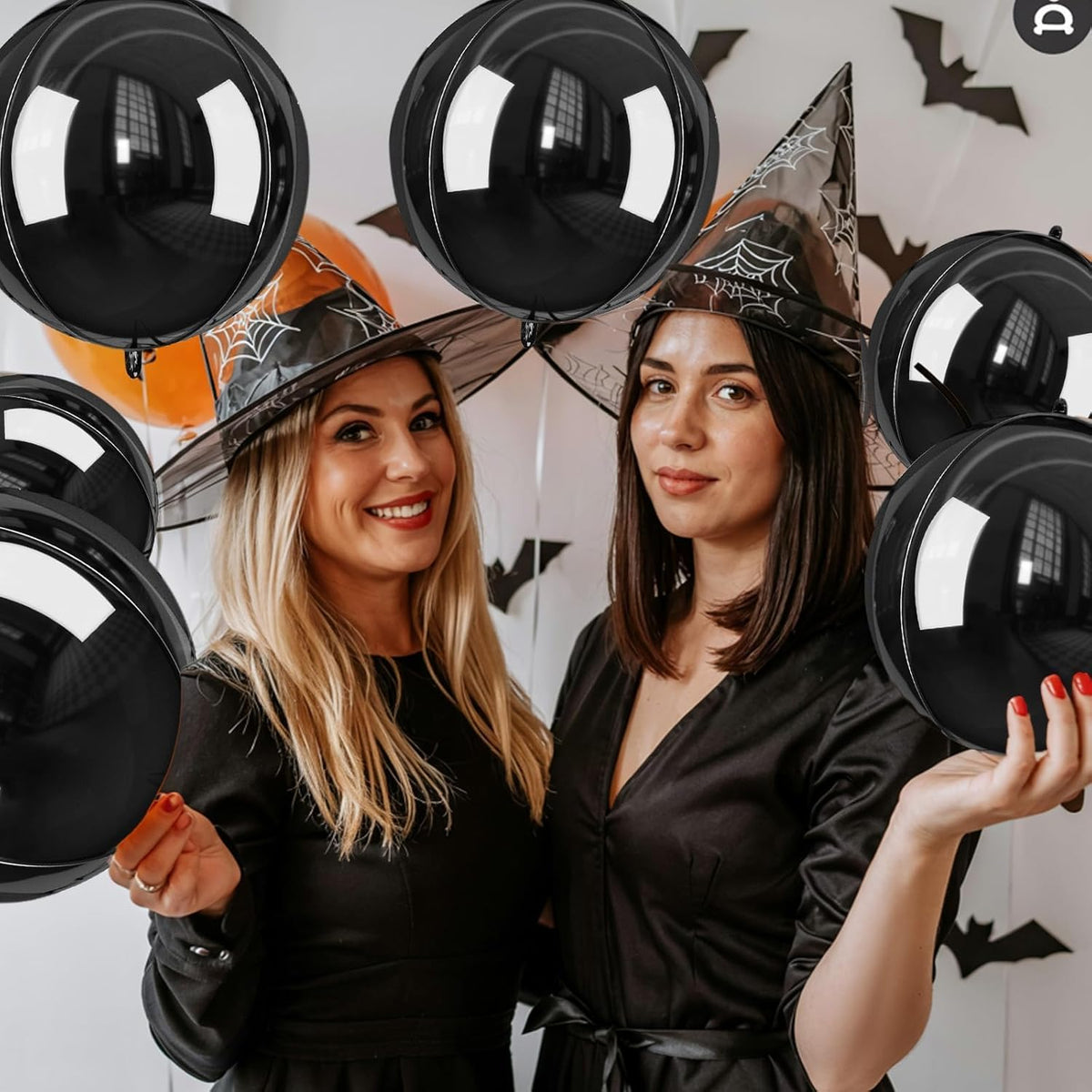 Giant 4D Foil Balloons, 6Pcs Large Metallic Black Round Balloons, 22 Inch Big Round Foil Balloon