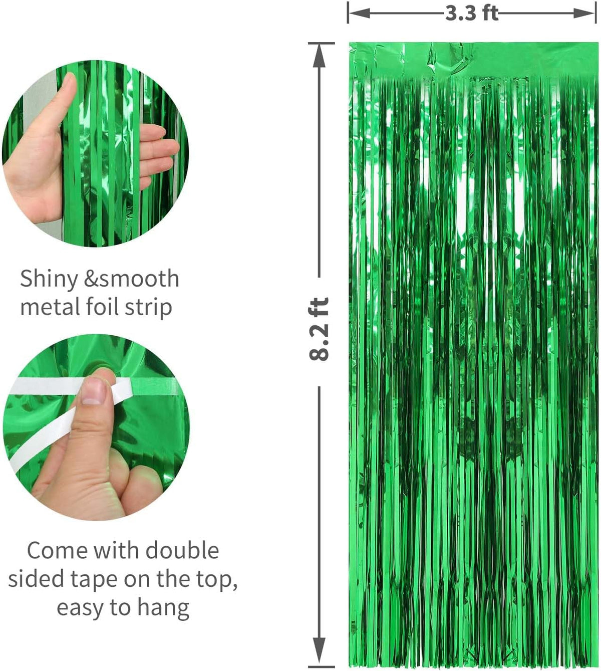 2 Pack Green Foil Fringe Curtains Streamers Party Decorations 3.3 x 8.2 ft, Tinsel Curtain Fringe