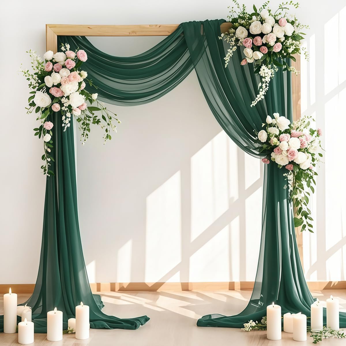 Wedding Arch Draping Fabric 1 Panel 30'' x 18FT Emerald Green Sheer Chiffon Arch Drapery for Photo