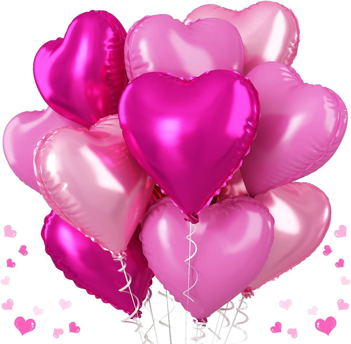 Pink Mixed Heart Balloons, 18 Inch 12 Pcs Hot Pink Foil Heart Shape Balloons, Light Candy Color