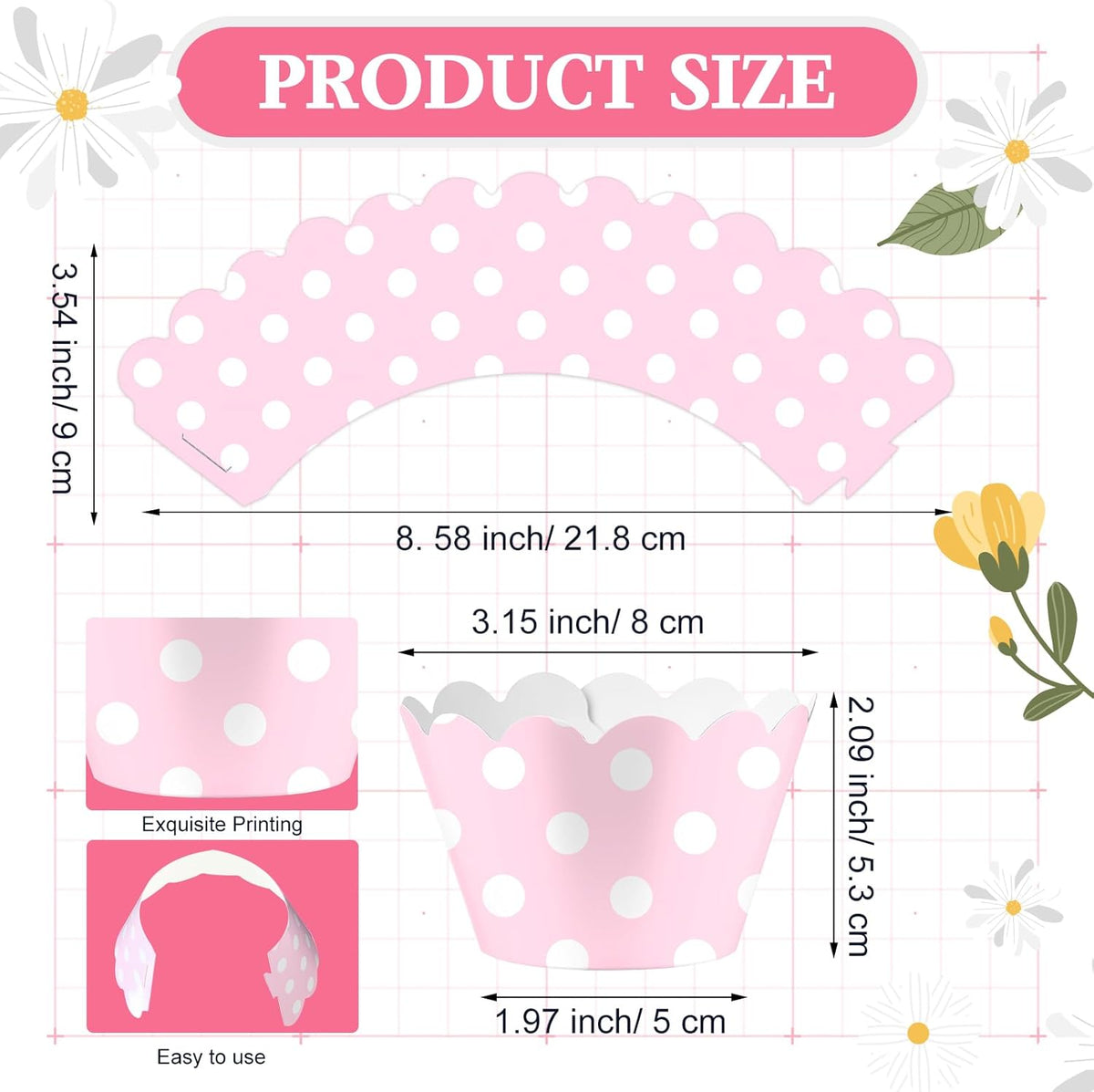 Domensi 100 Pcs Pink Polka Dots Cupcake Wrappers Rustic Cupcake Liners Baking Cups Baking Liners