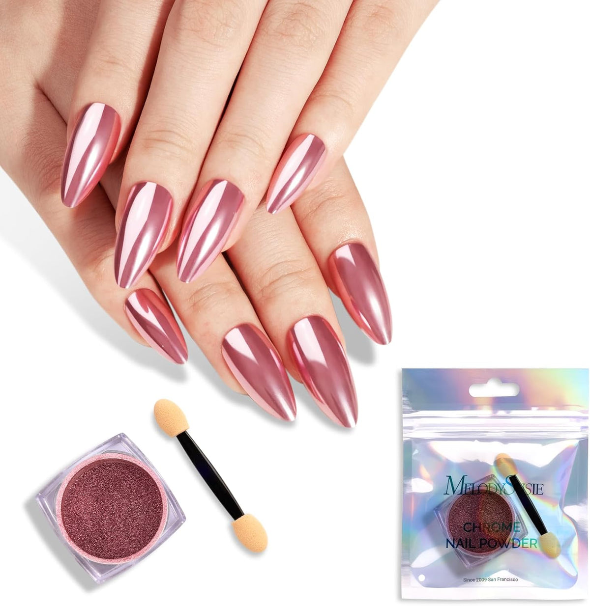 MelodySusie Pink Chrome Nail Powder for Gel Nails,Metallic Mirror Effect Pigment Stylish Fine