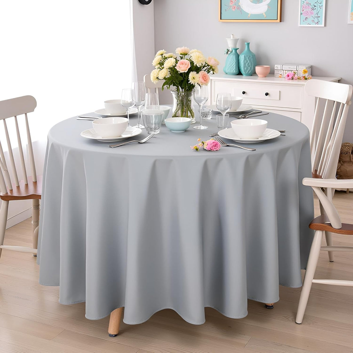 sancua Round Tablecloth - 108 Inch - Water Resistant Spill Proof Washable Polyester Table Cloth