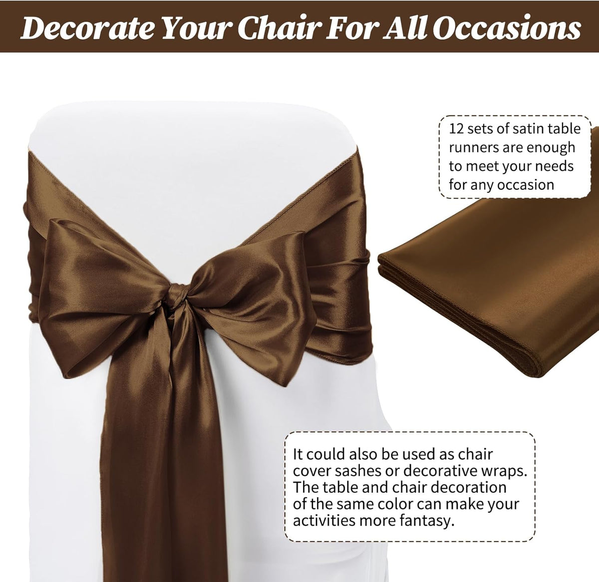 12 Pack Brown Satin Table Runner 12 x 108 inch Long Premium Smooth Table Runner for Wedding