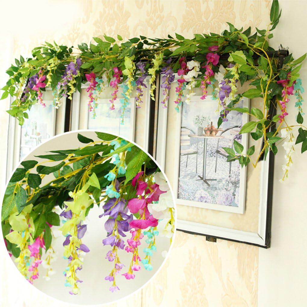 DearHouse 4Pcs 6.6Ft/Piece Artificial Flowers Silk Wisteria Garland Artificial Wisteria Vine Rattan