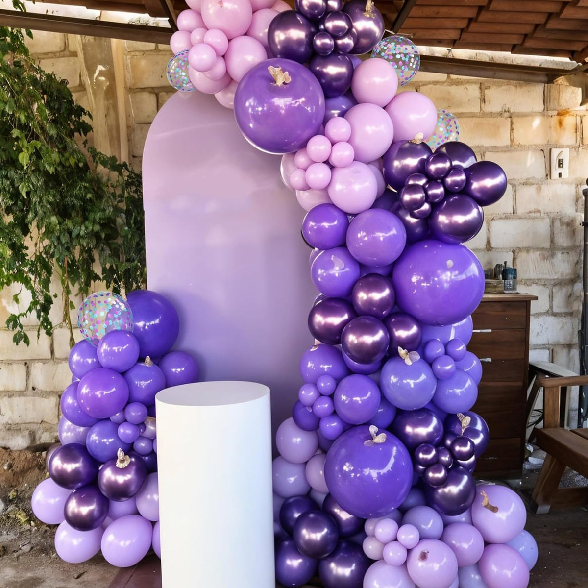 Pink and Purple Balloons, Pink Lavender Dark Purple Metallic Confetti Latex Balloons for Girls