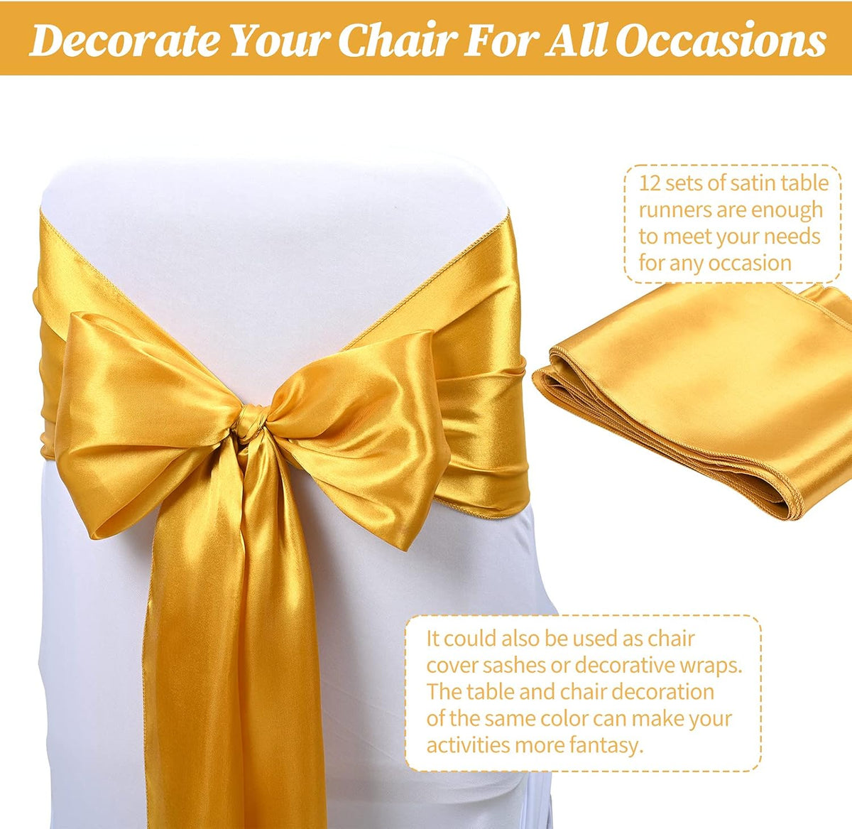 20 Pack Gold Satin Table Runner,12 x 108 inch Long Premium Smooth Gold Table Runners for Wedding