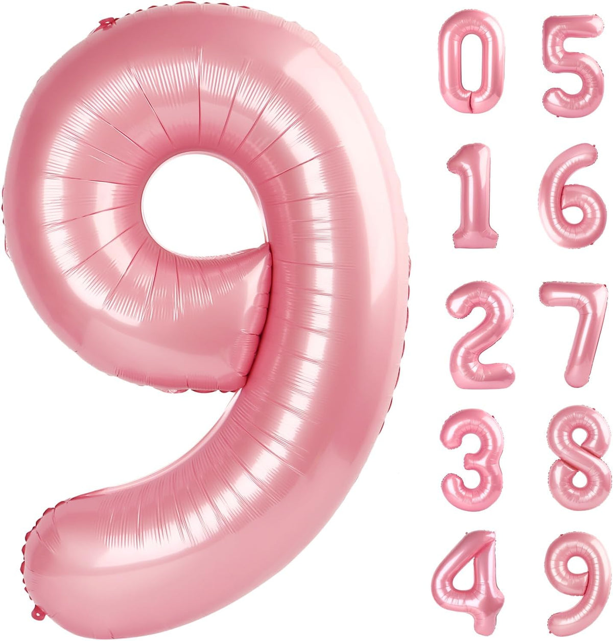 Light Pink Number 9 Balloon 40 Inch Big Self Inflating Foil Number Balloons 0-9 Pastel Pink Digital
