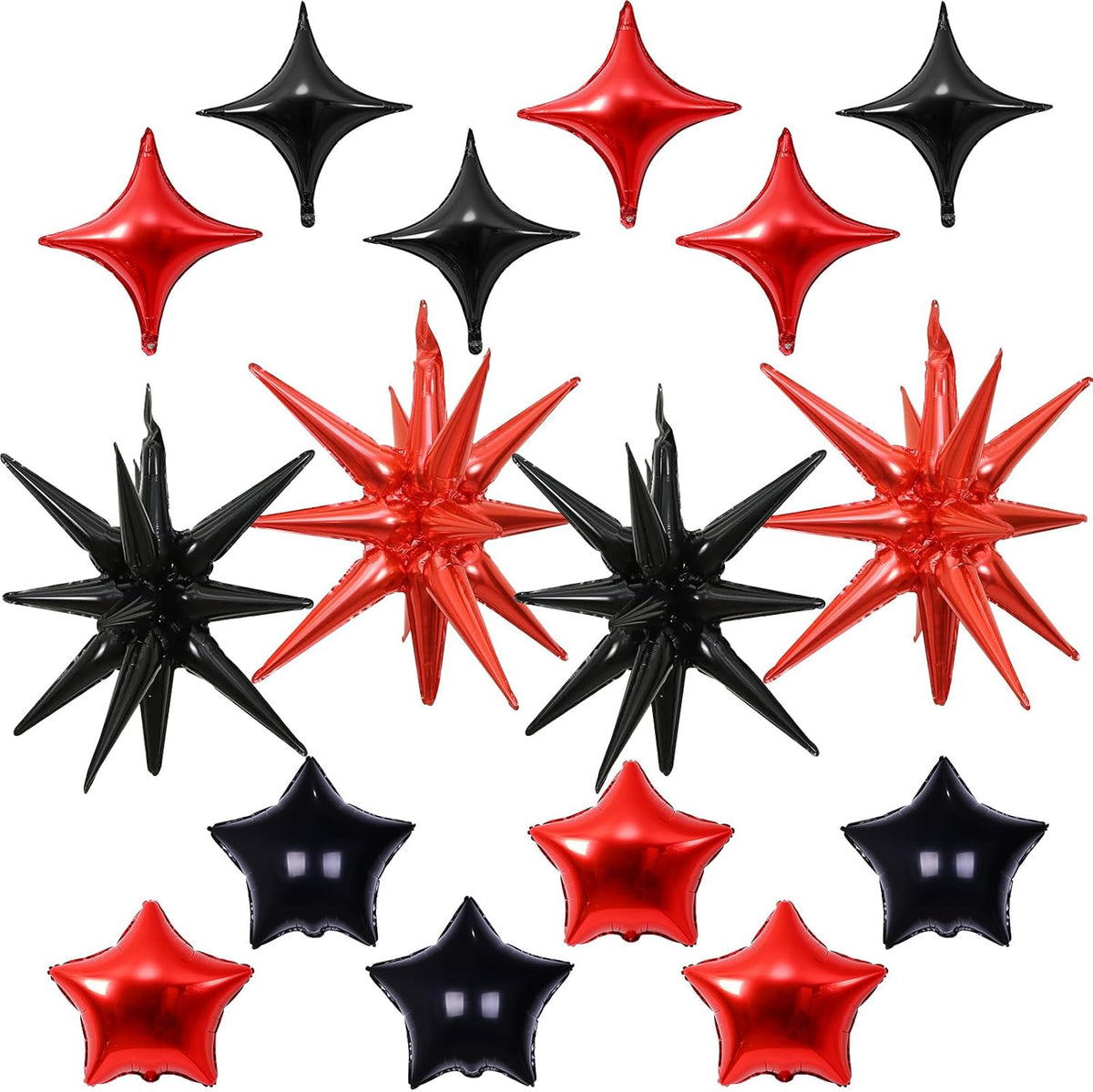 Red and Black Star Balloons, 22in Large Star Balloons Foil 10in 4-Pointed & Pentagram Balloon for
