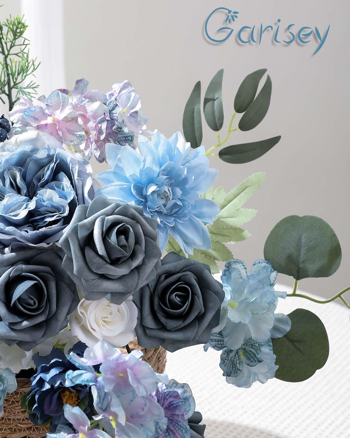 Artificial Flowers Combo Box Set Dusty Blue Flowers for DIY Wedding Bouquet Arrangements Bridal