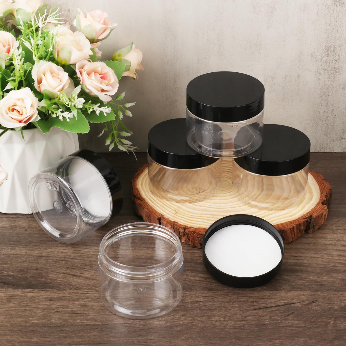 80 Packs 4 OZ Transparent Plastic Jars with black Lids, Body Butter Containers, Cosmetic Containers