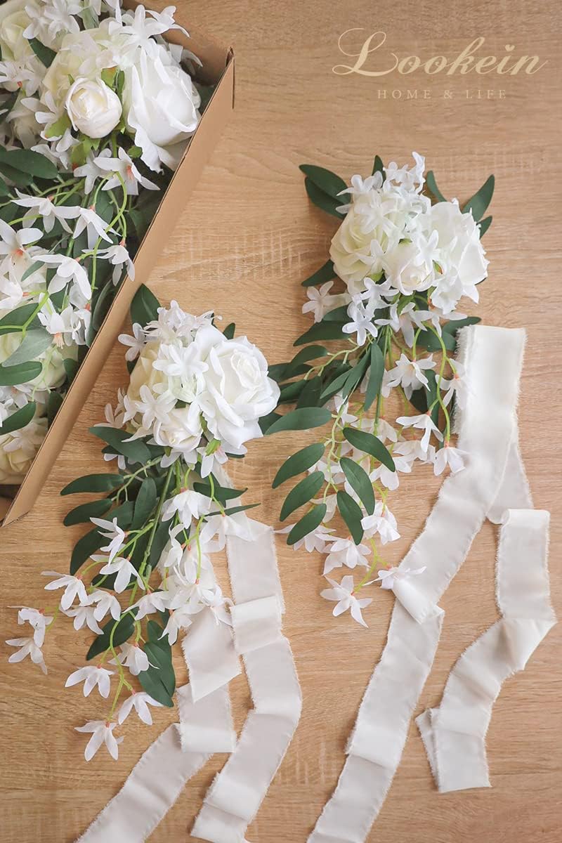 Lookein Set of 8 Pew Flowers for Wedding Ceremony Chair Decorations Bench Decoration Wedding Aisle