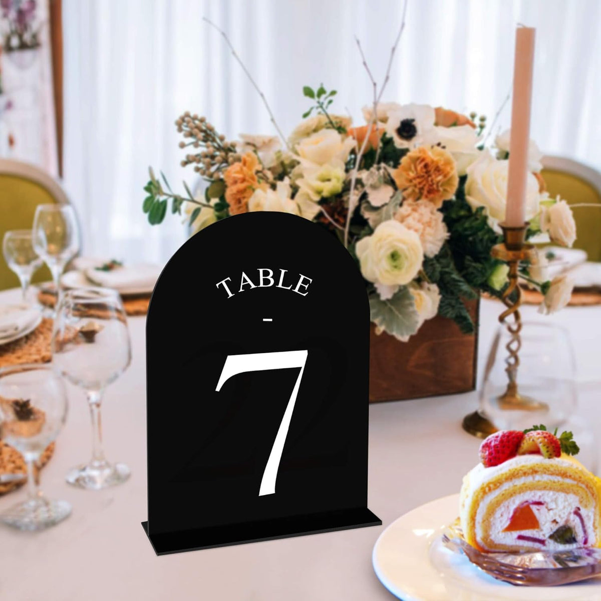 JOYIT Arch Wedding Table Numbers 1-50 with Stands Double-Sided Printed 5" X 7" Acrylic Table Signs