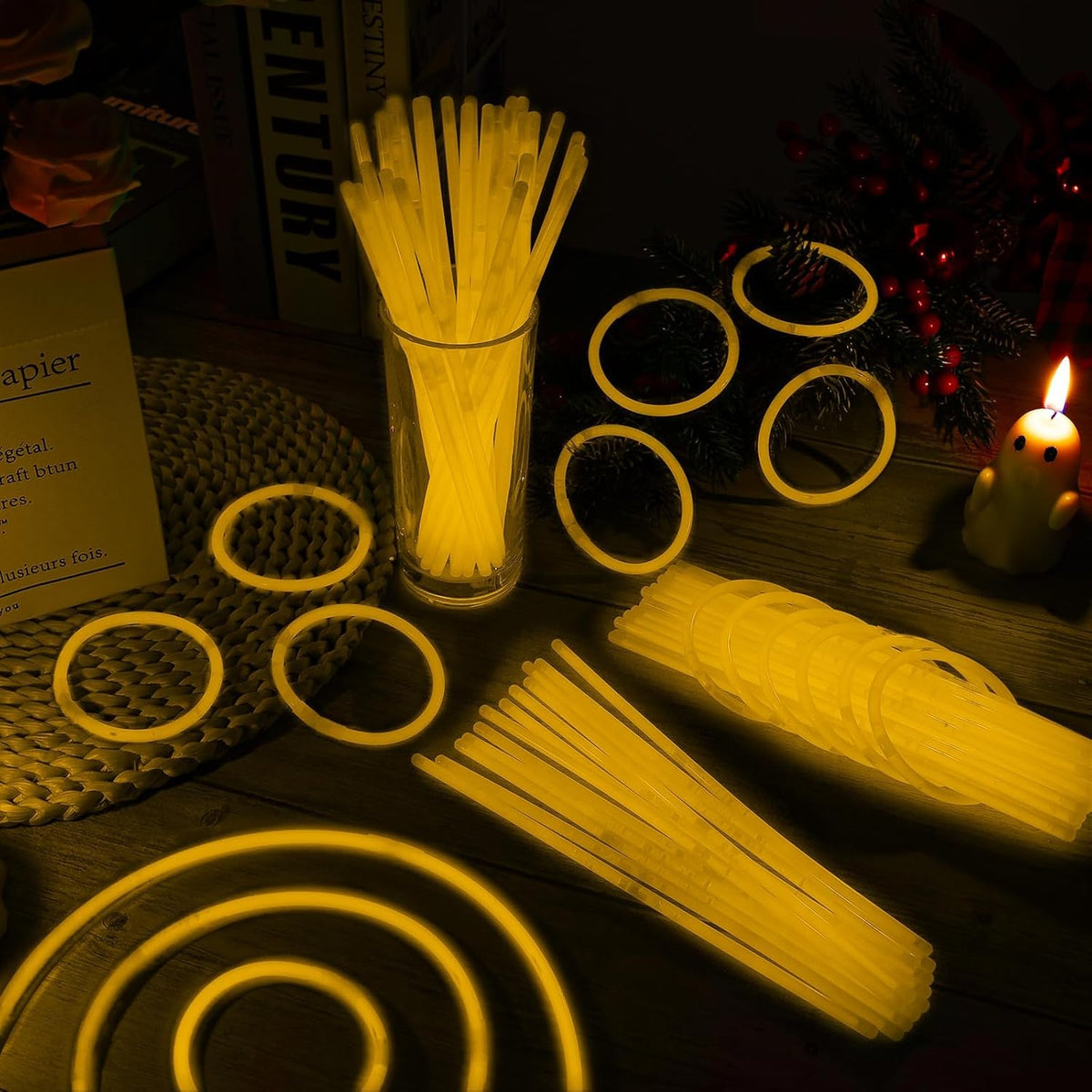100 Pack 8” Orange Glow Sticks Bulk with 100 Connectors Neon Glow In The Dark Party favors Supplies