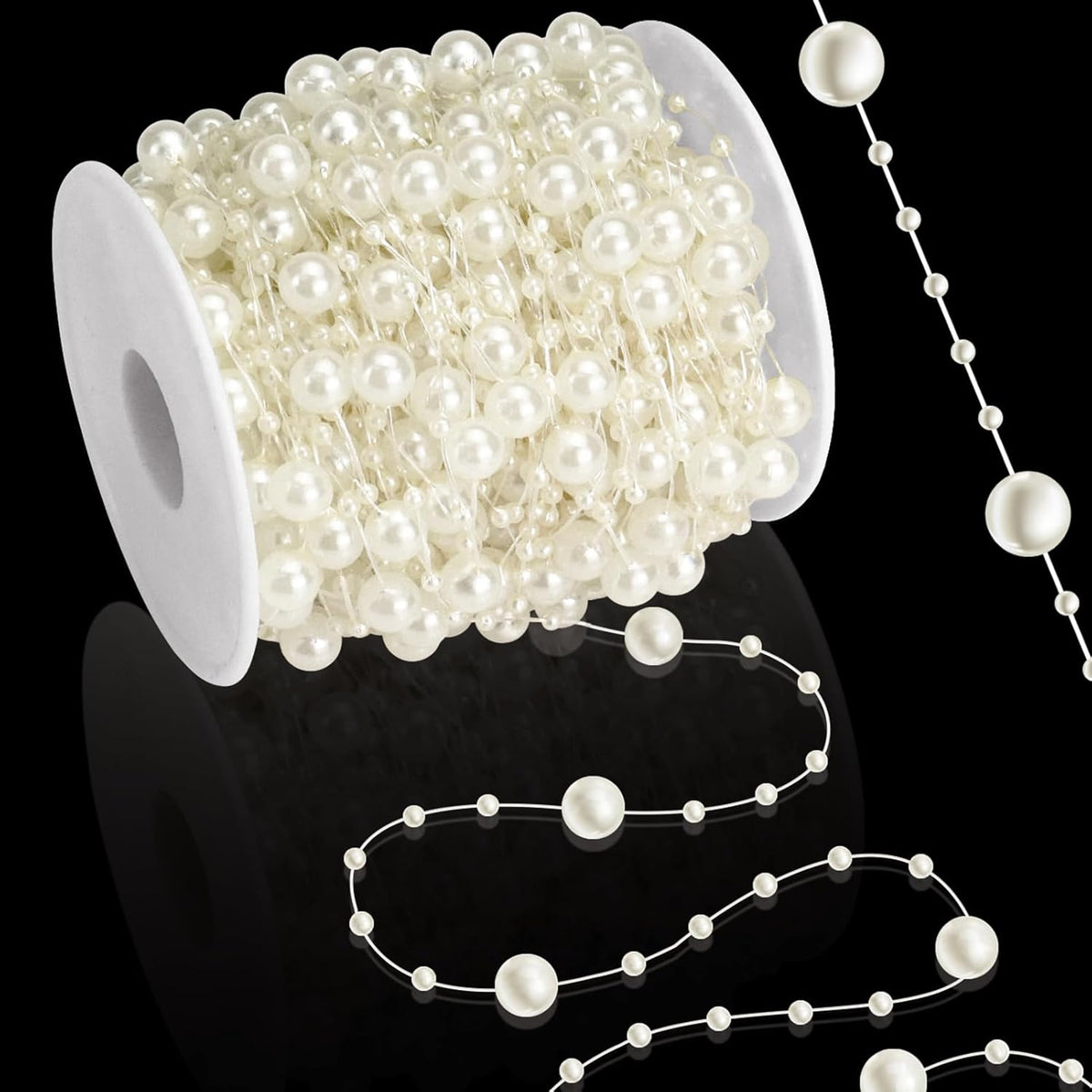 99 Feet Fishing Line Artifical Pearl Strings for Crafting, Faux Pearl Garland Strands for Floating