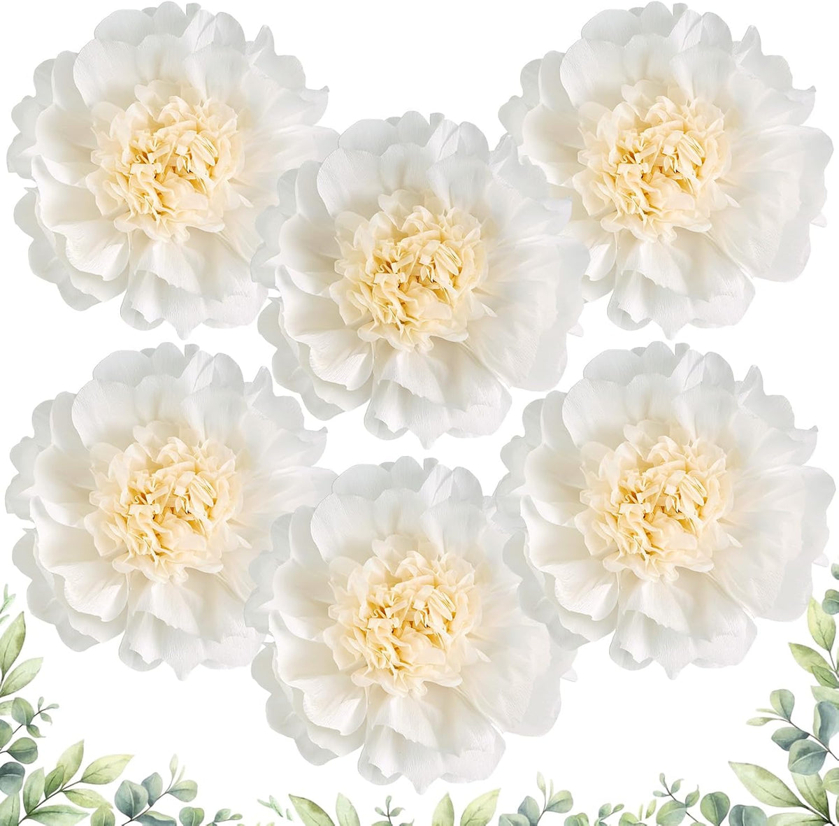 SUNBEAUTY 6 Pcs White Giant Paper Flowers Decorations 12" Large Tissue Artificial Crepe Paper