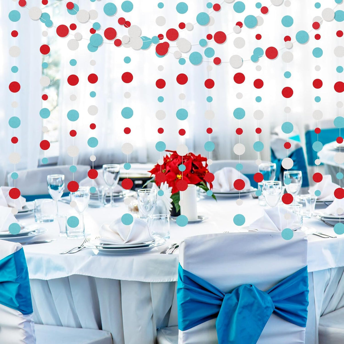Outus 5 Pieces Colorful Dots Paper Garland Round Glitter Garland Hanging Confetti Streamers