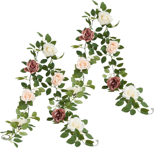 Artificial Rose Garlands Rose Vines Leaves Banners Hanging Floral Garland Fake Rose Flower Vine for
