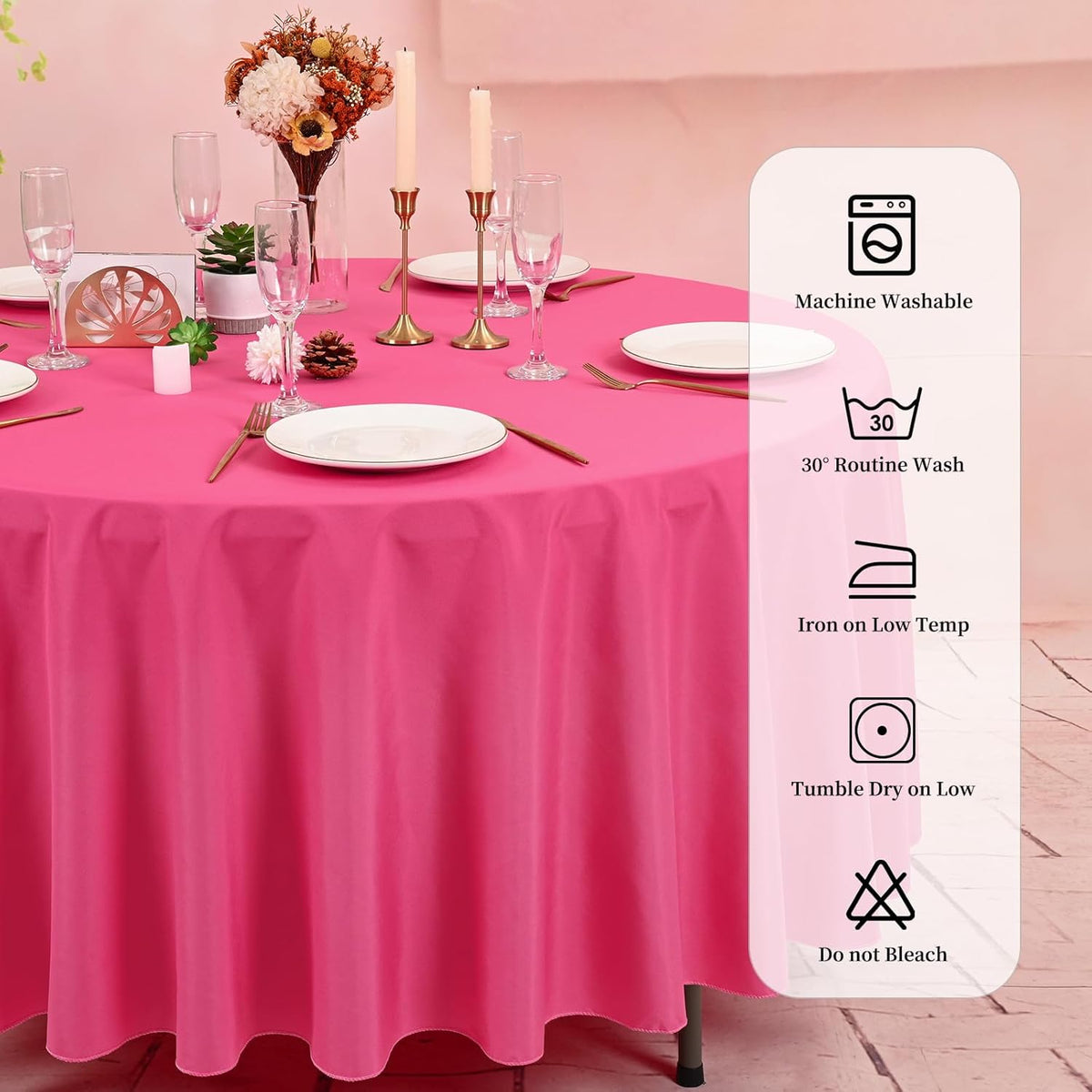 10 Pack Hot Pink Round Tablecloths 120 Inch, Circle Bulk Washable Linen Polyester Tablecloth, Table