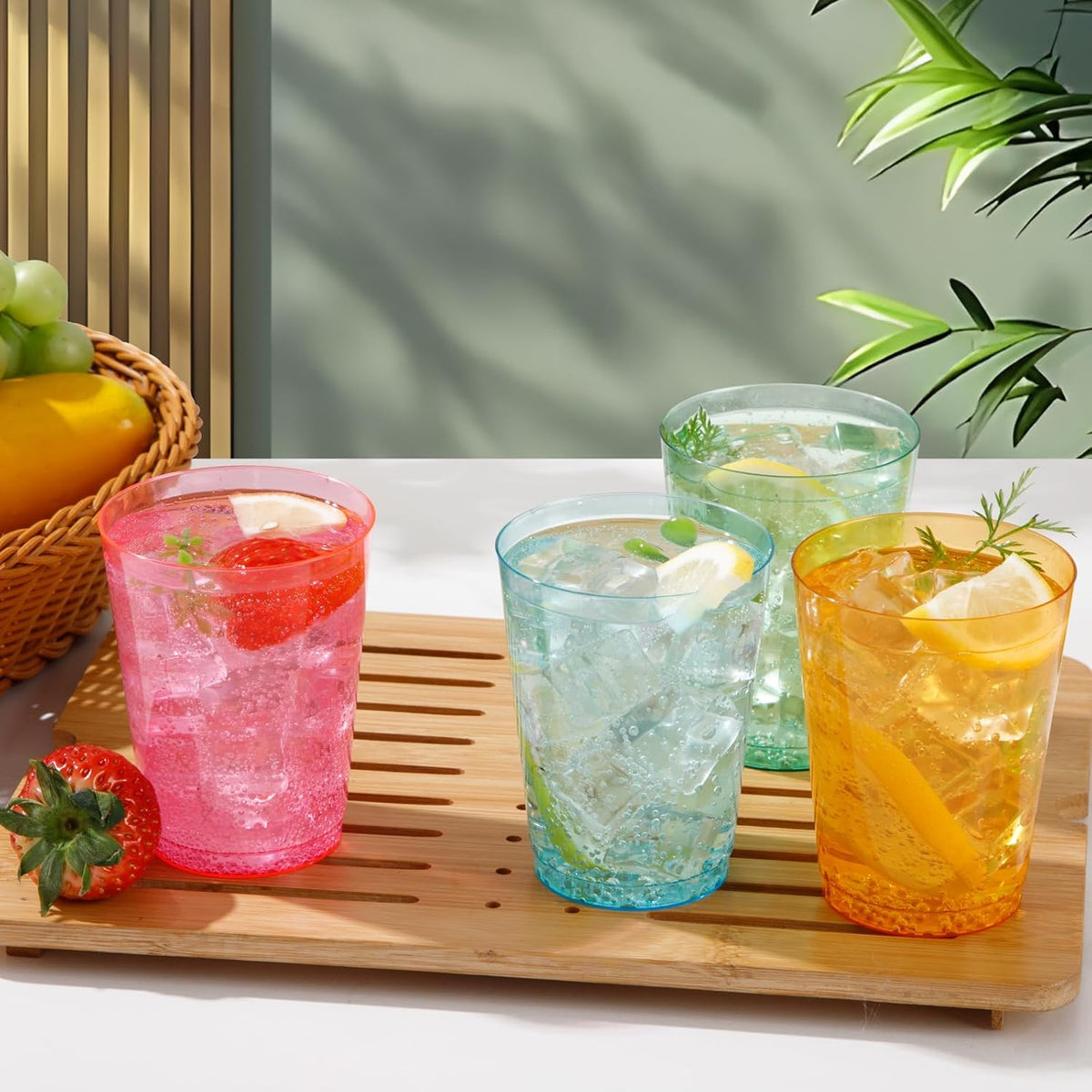 DaYammi 100 Pack Colorful Plastic Cups 10 Oz Disposable Cups Neon Glowing Plastic Party Cup