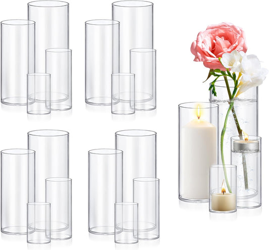 16 Pack Glass Cylinder Vases 4,6,8,10 Inch Tall Clear Flower Vase Hurricane Floating Candle Holder