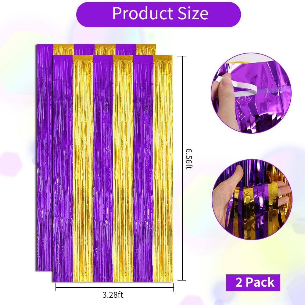 BEISHIDA 2Pcs Purple Gold Door Streamers Congrats Grade 2025 Decoration Backdrop Foil Fringe Tinsel