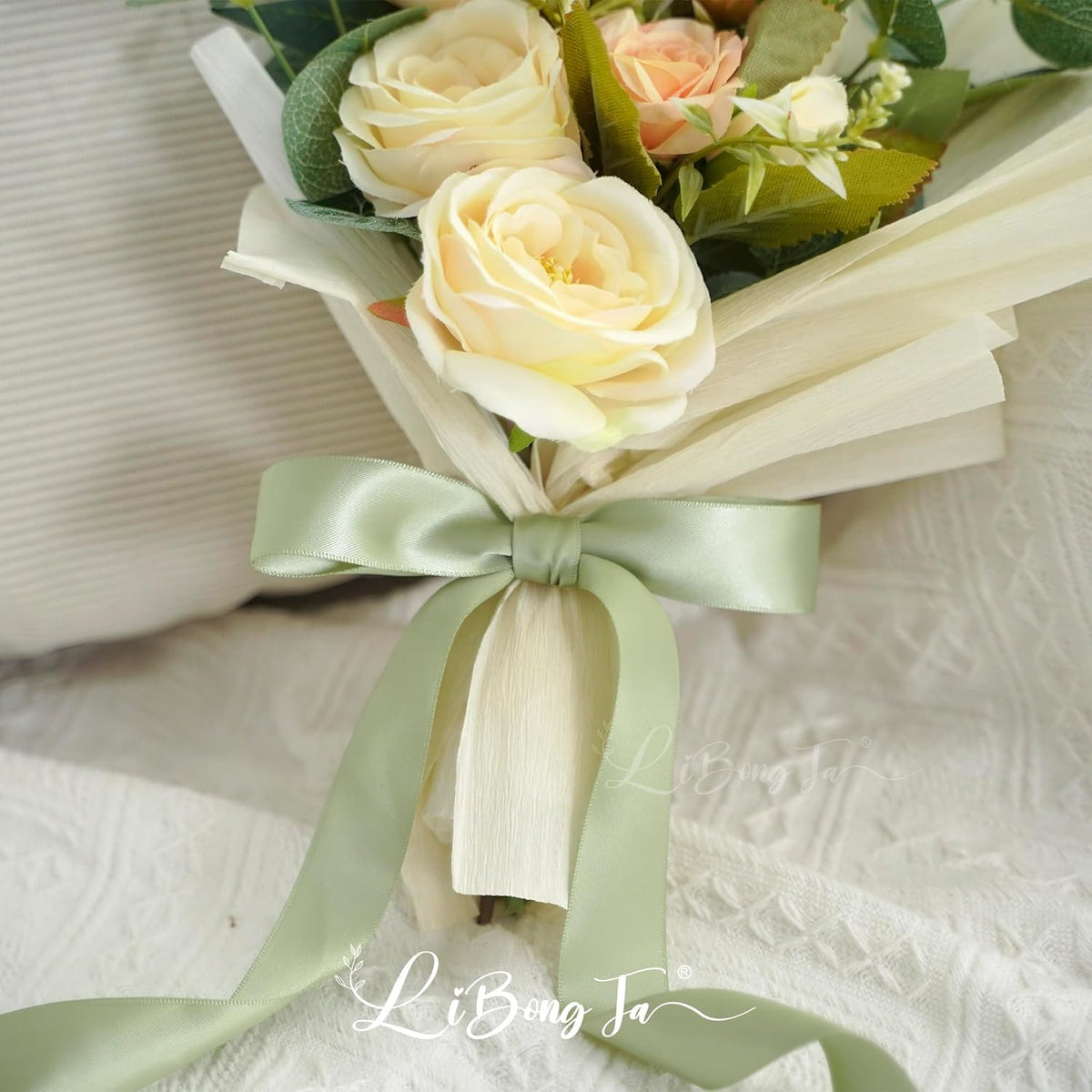 50 PCs Sage Green Bow Decor 5.5'' Satin Bows with Long Tail, Twist Tie Bows for Craft, Packaging