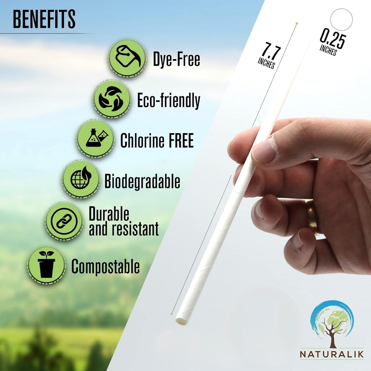 300/1000-Pack Extra Durable White Paper Straws Biodegradable- Premium Eco-Friendly Paper Straws