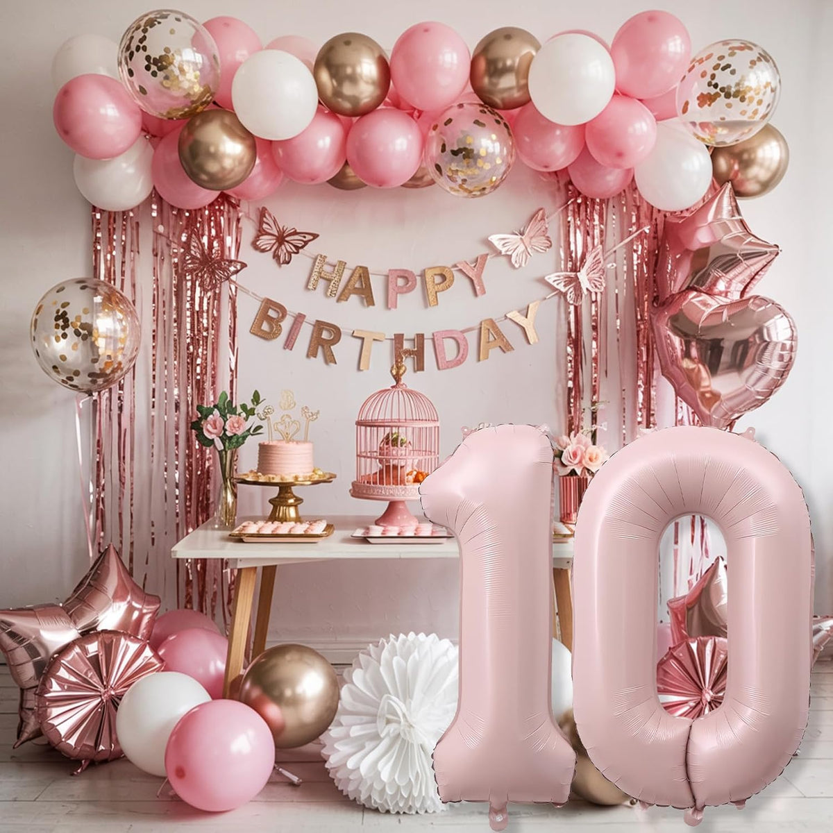Pastel Pink Balloons Number 10, 40 Inch Foil Number 1 & 0 Balloons for 10 Year Old Birthday
