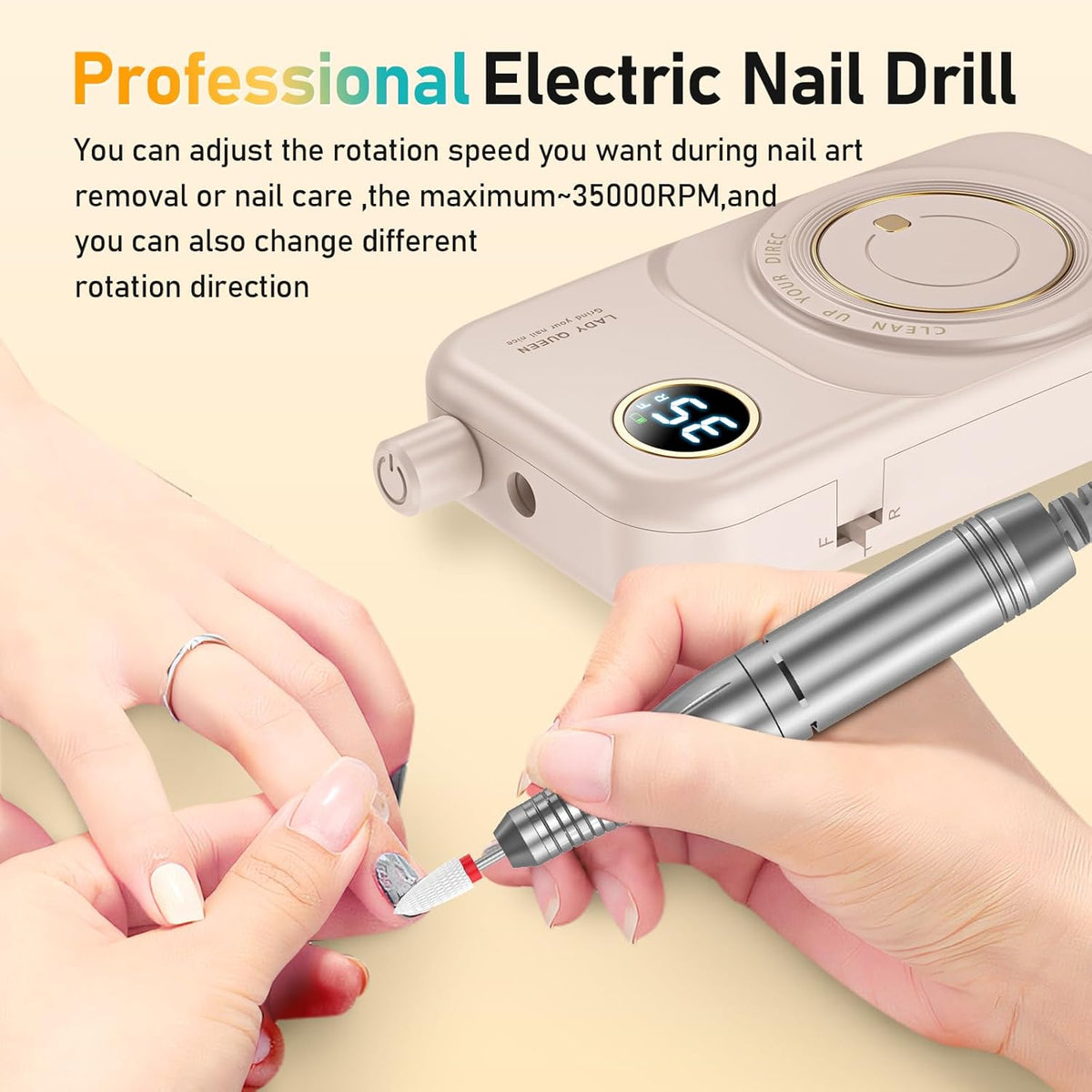 Portable Nail Drill Electric File: 35000RPM Professional Rechargeable Nail E File Machine,for