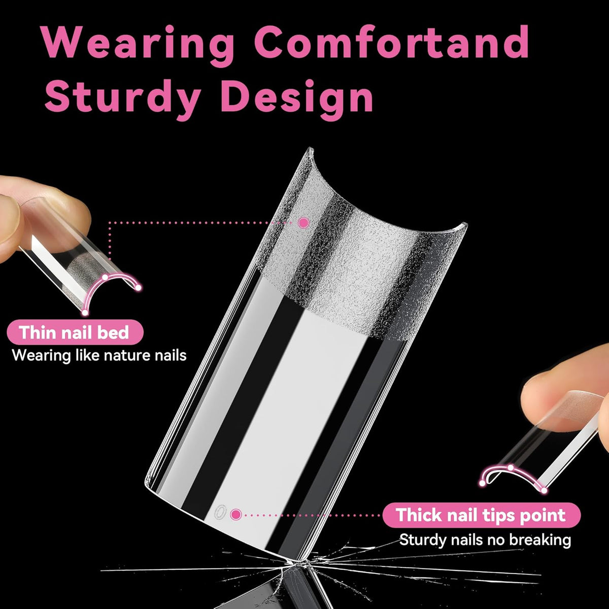 UNA GELLA No C Curve Medium Square Nail Tips 216 Pcs Pre-file Half Cover Straight Square Gel Nail