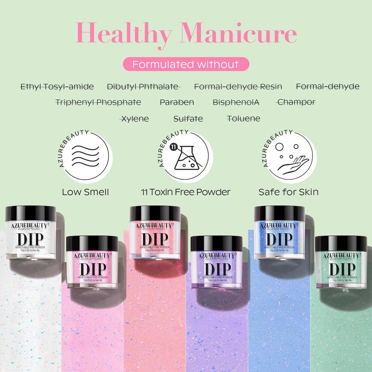 AZUREBEAUTY Dip Powder Nail Set, Clear Pink Coral Violet Blue Green Pastel Shades with Sparkling
