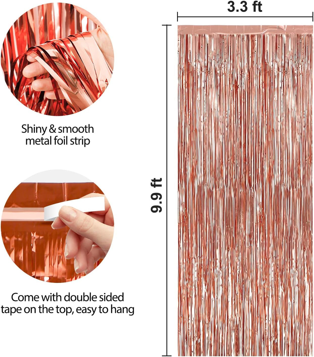 Crosize 4 Pack 3.3 x 9.9 ft Rose Gold Foil Fringe Backdrop Curtain, Streamer Backdrop Curtains