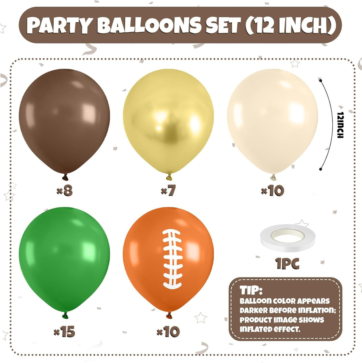 Football Balloons, 50PCS 12inch Party Balloons Dark Green Gold Black Beige Ballons Football Printed