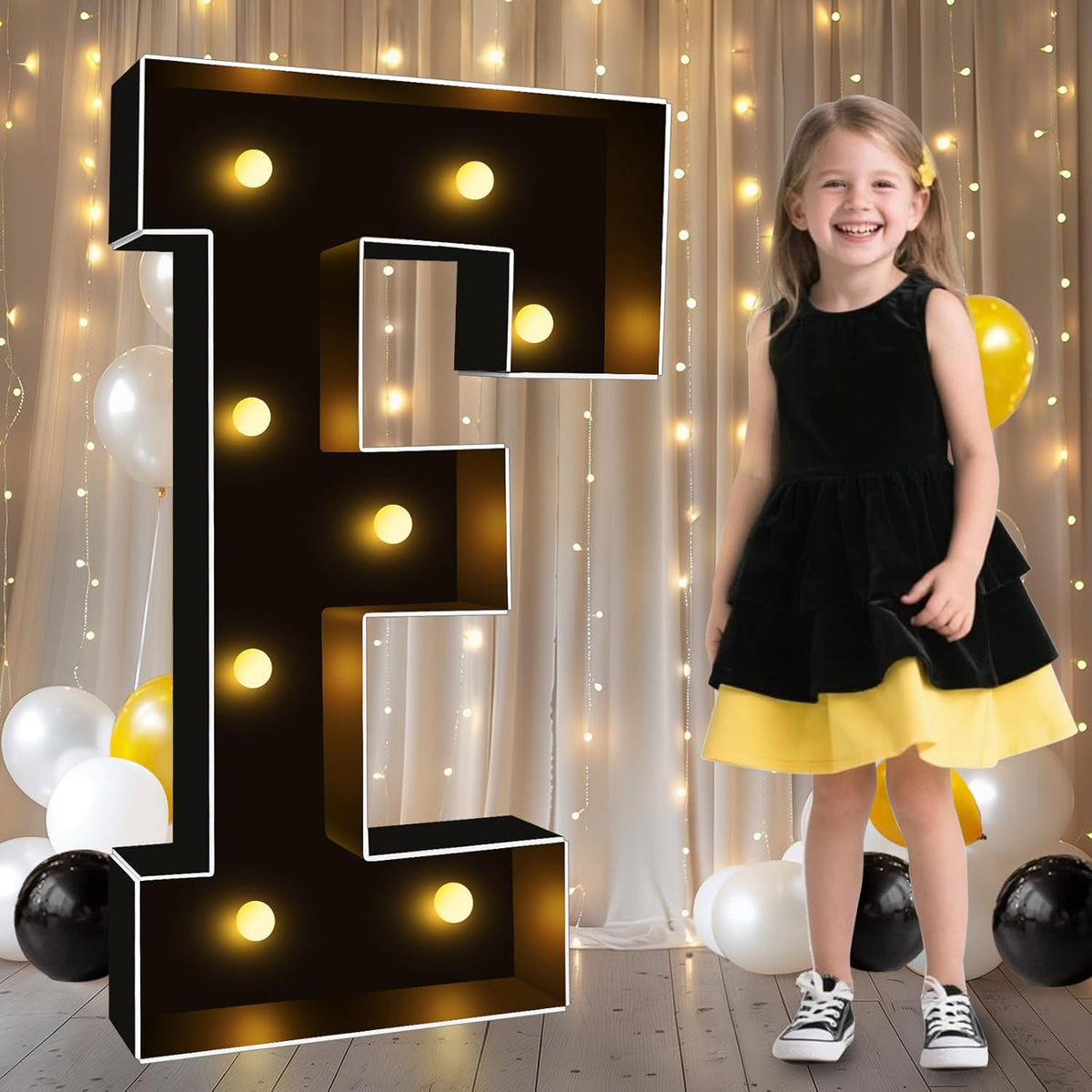 Pooqla 3 FT Marquee Light Up Letters, Black Marquee Letter Lights 3 Feet Tall, Giant LED Sign Big