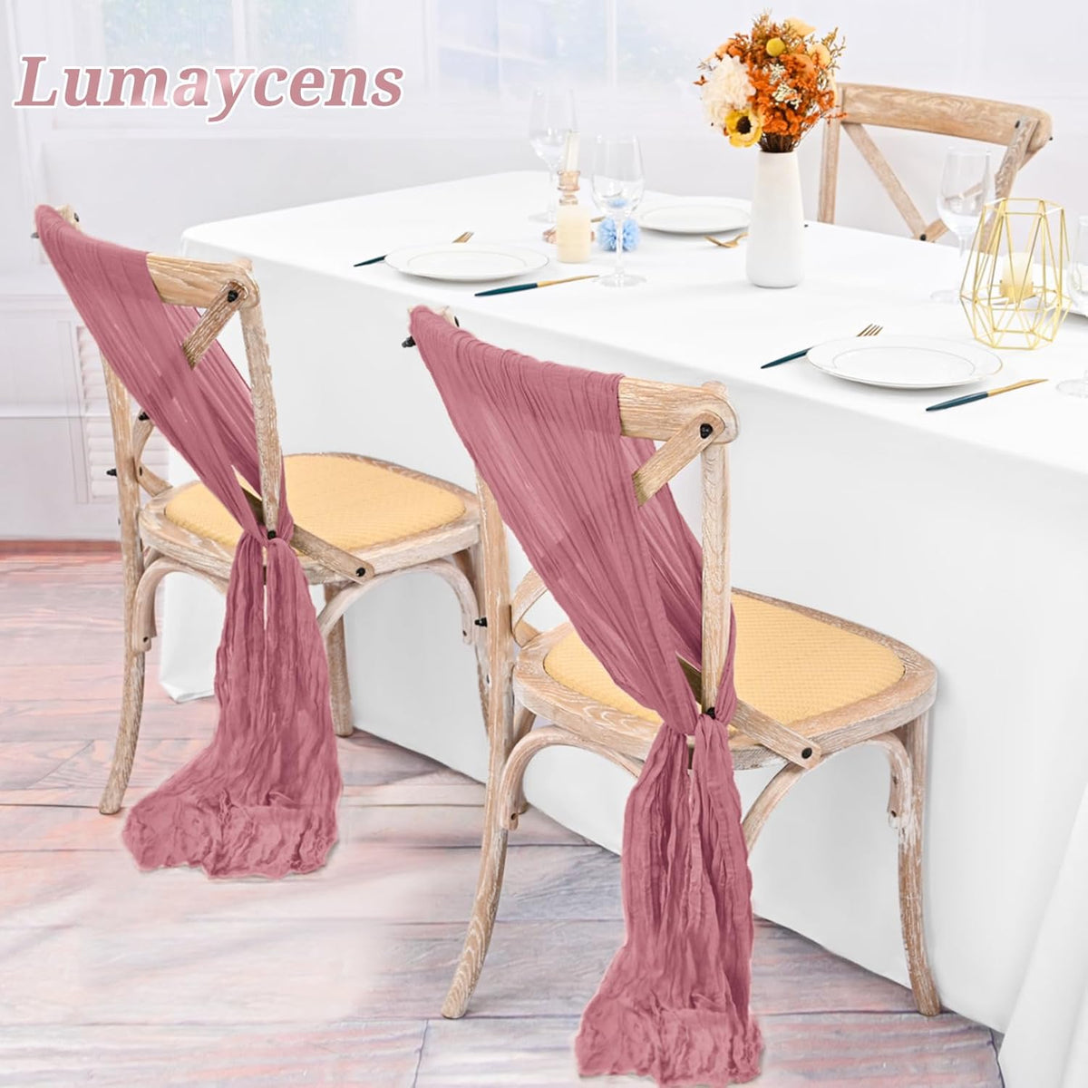 50 PCS Cheesecloth Chair Sashes Bows Wedding Aisle Decorations Chair Ribbon Ties Back Sash for