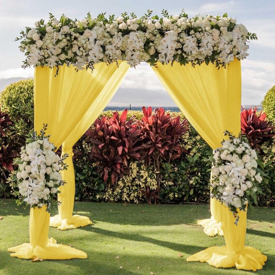 Wedding Arch Draping Fabric 2 Panels 30'' x 18FT Yellow Sheer Chiffon Arch Drapery for Photo Booth