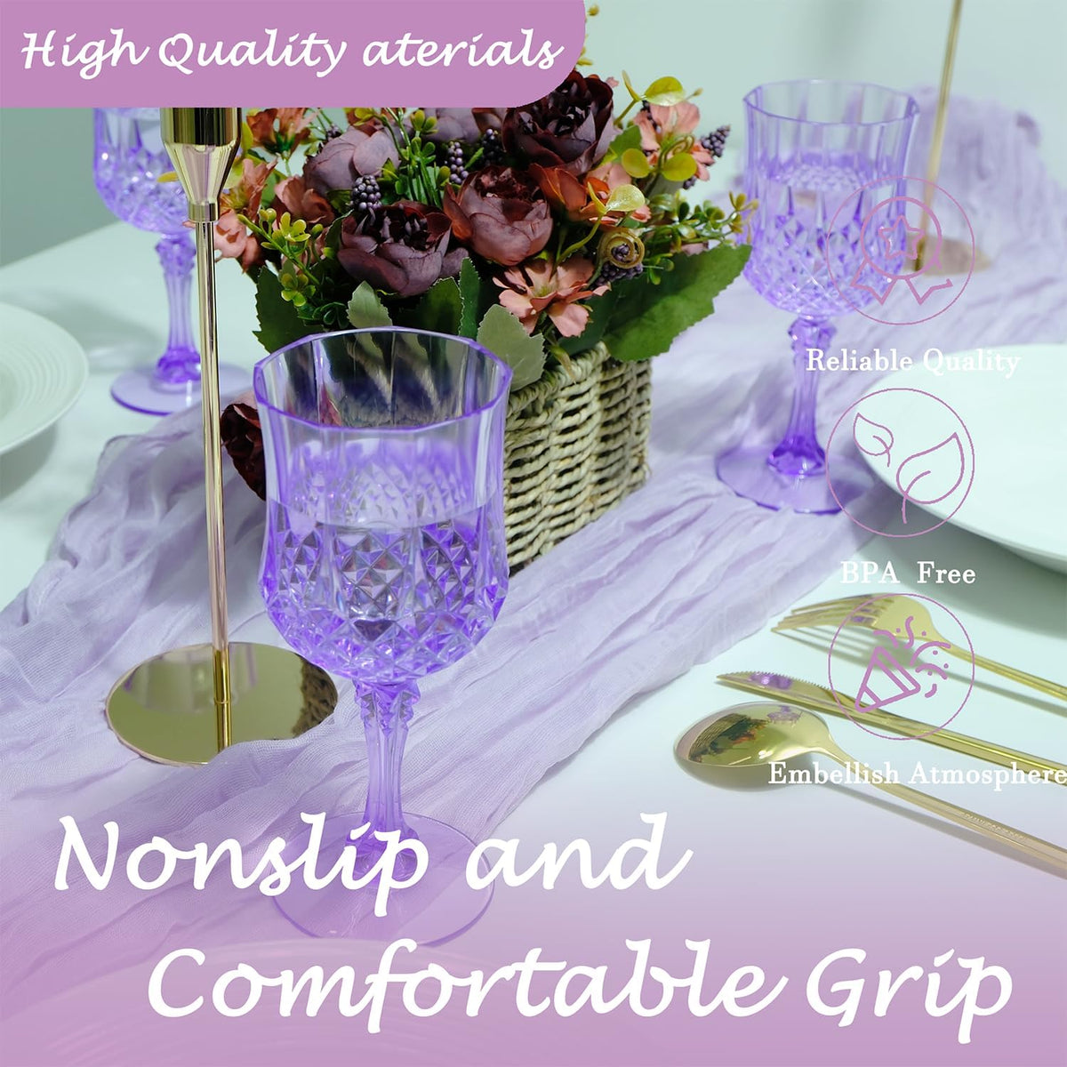 Plastic Wine Glasses，Plastic Goblets Vintage Style Cordial Drinking Glasses for Wedding Reception